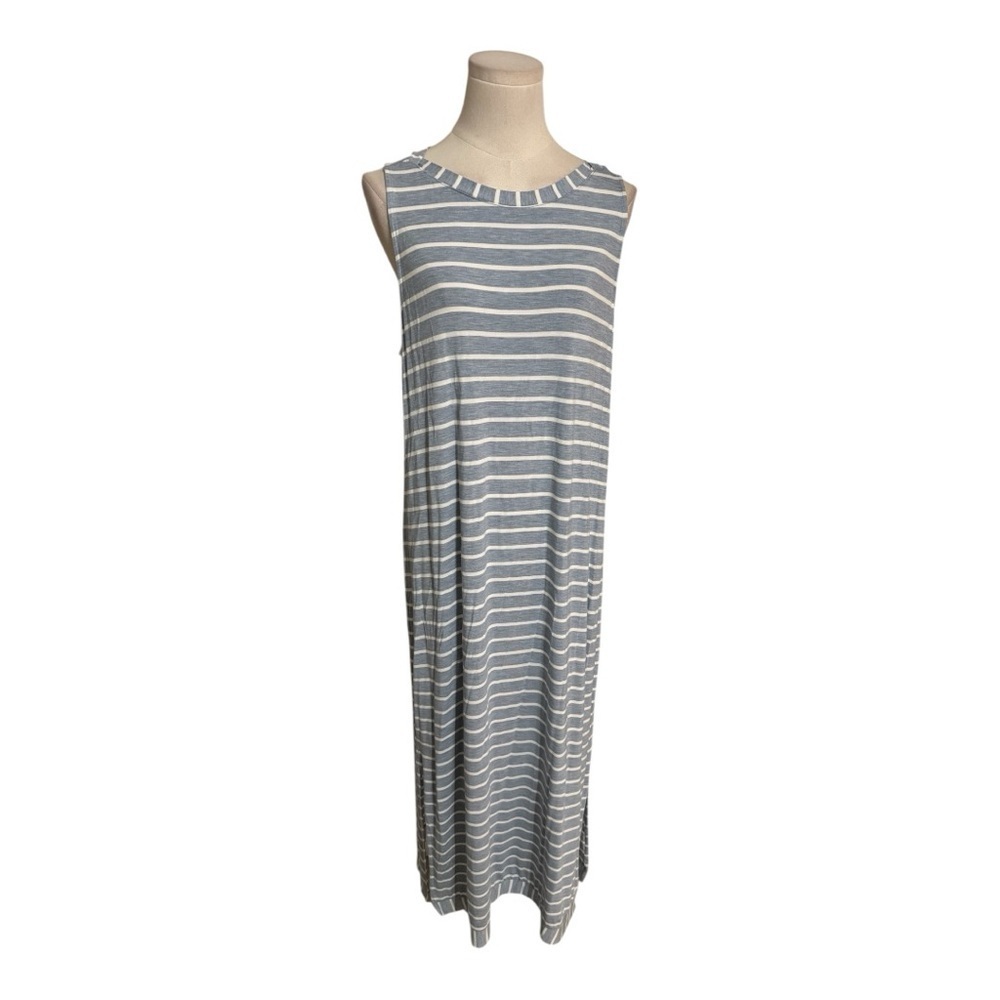 SOMA Blue White Striped Midi Dress Slits Casual Comfy Loungewear Lounge Pool L